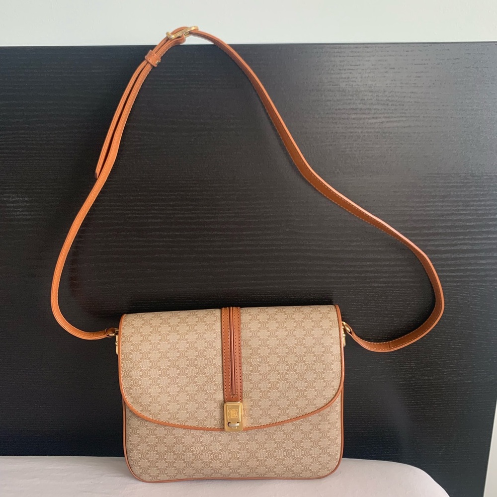 Vintage Celine Caramel Macadam Crossbody Shoulder Bag
